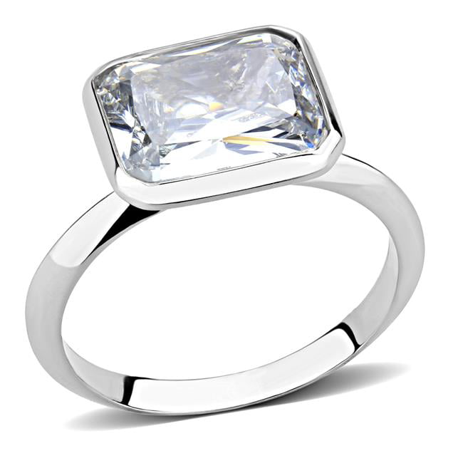 Women Rhodium Brass Ring with AAA Grade CZ in Clear - Size 6