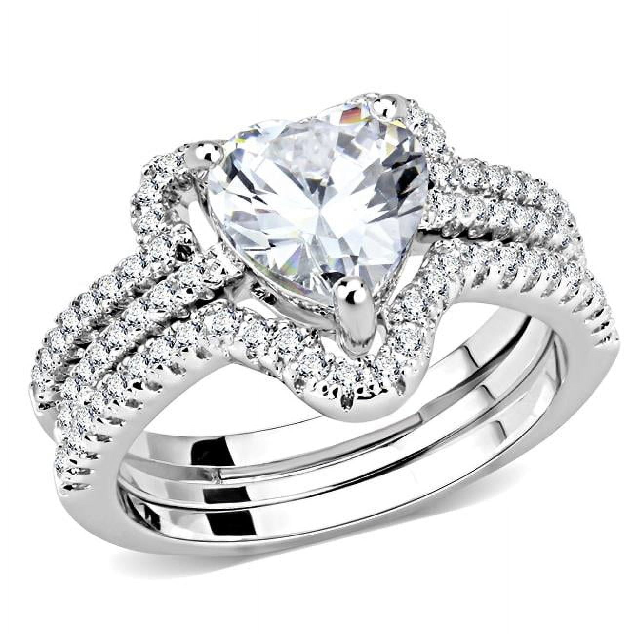 Women Rhodium Brass Ring with AAA Grade CZ in Clear - Size 8