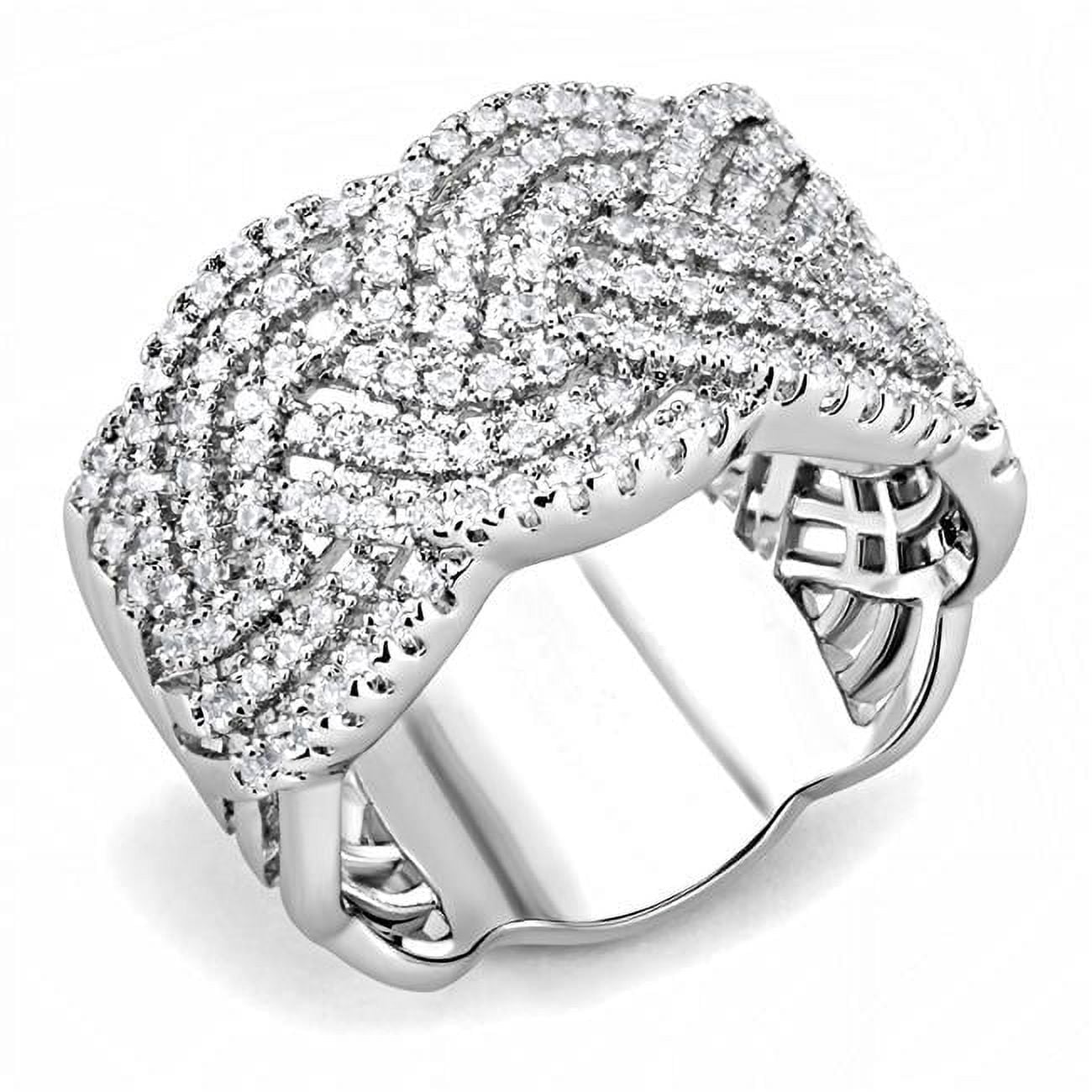 Women Rhodium Brass Ring with AAA Grade CZ in Clear - Size 5