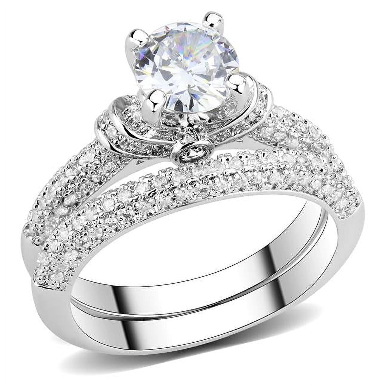 Women Rhodium Brass Ring with AAA Grade CZ in Clear - Size 10