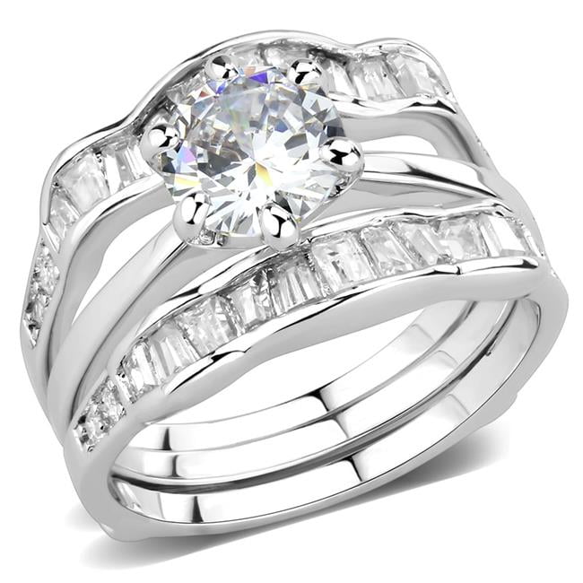 Women Rhodium Brass Ring with AAA Grade CZ in Clear - Size 8