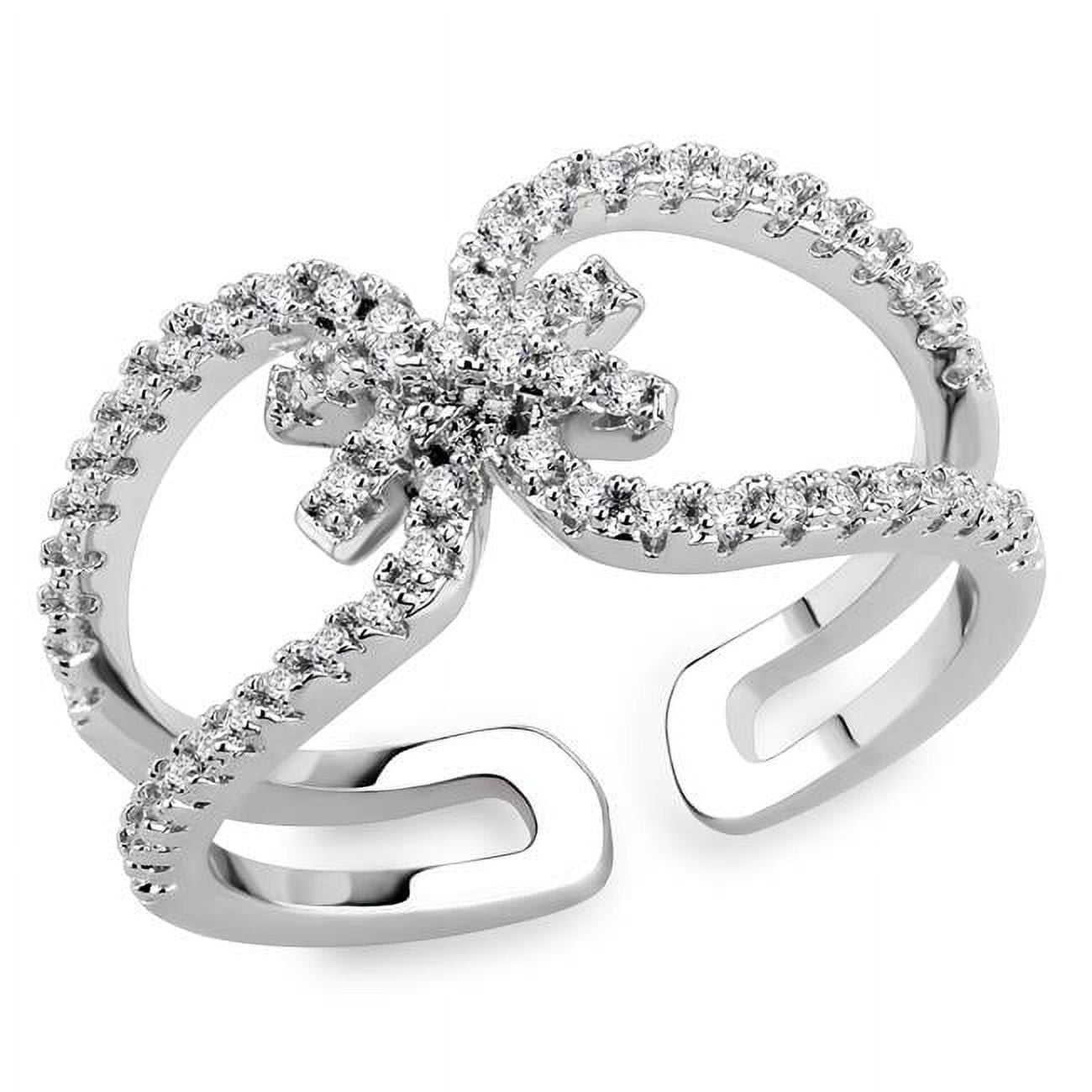 Women Rhodium Brass Ring with AAA Grade CZ in Clear - Size 6