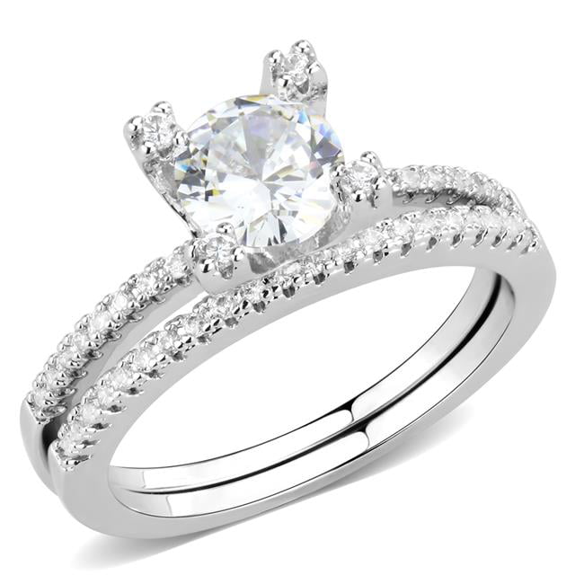 Women Rhodium Brass Ring with AAA Grade CZ in Clear - Size 8