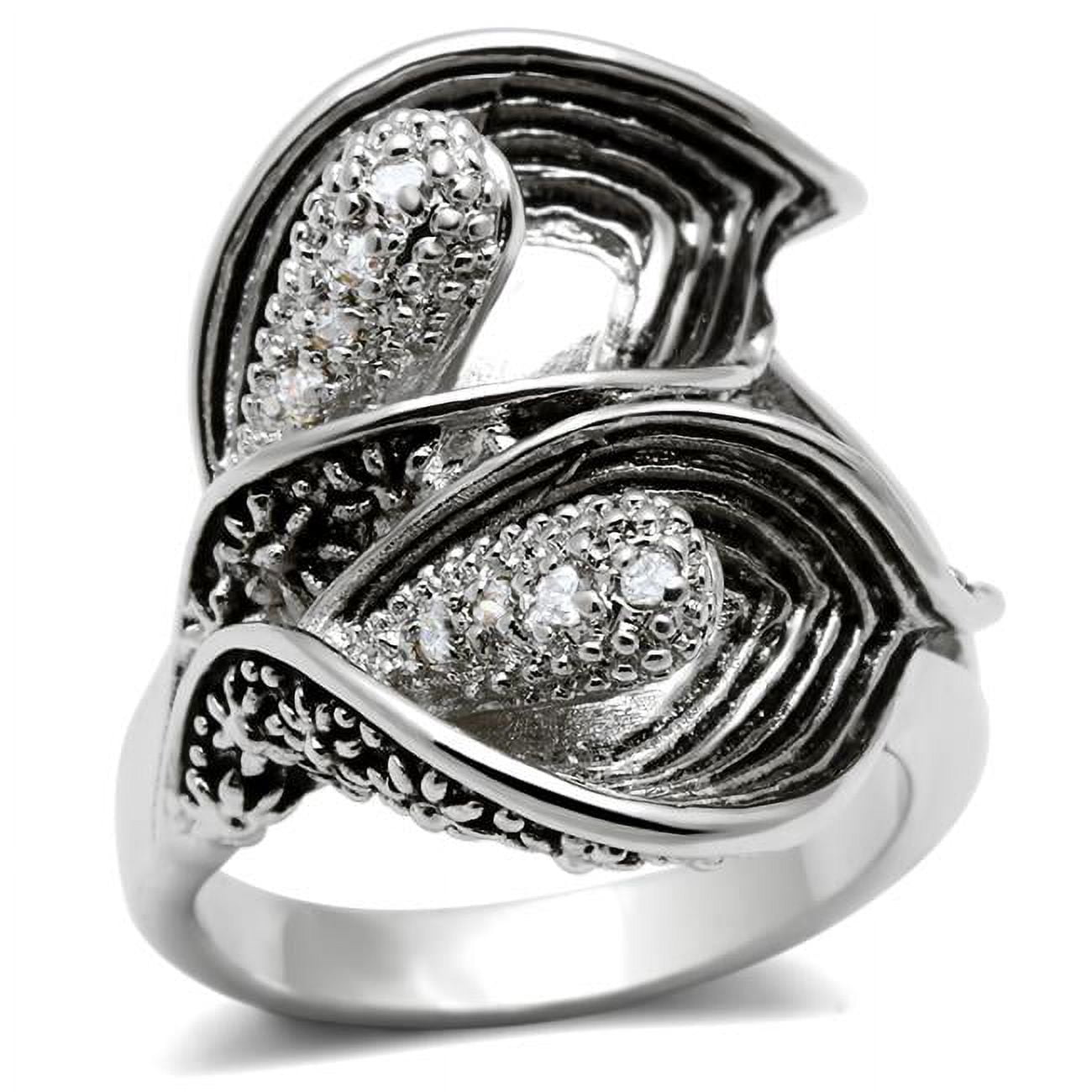 Women Rhodium Brass Ring with AAA Grade CZ in Clear - Size 5