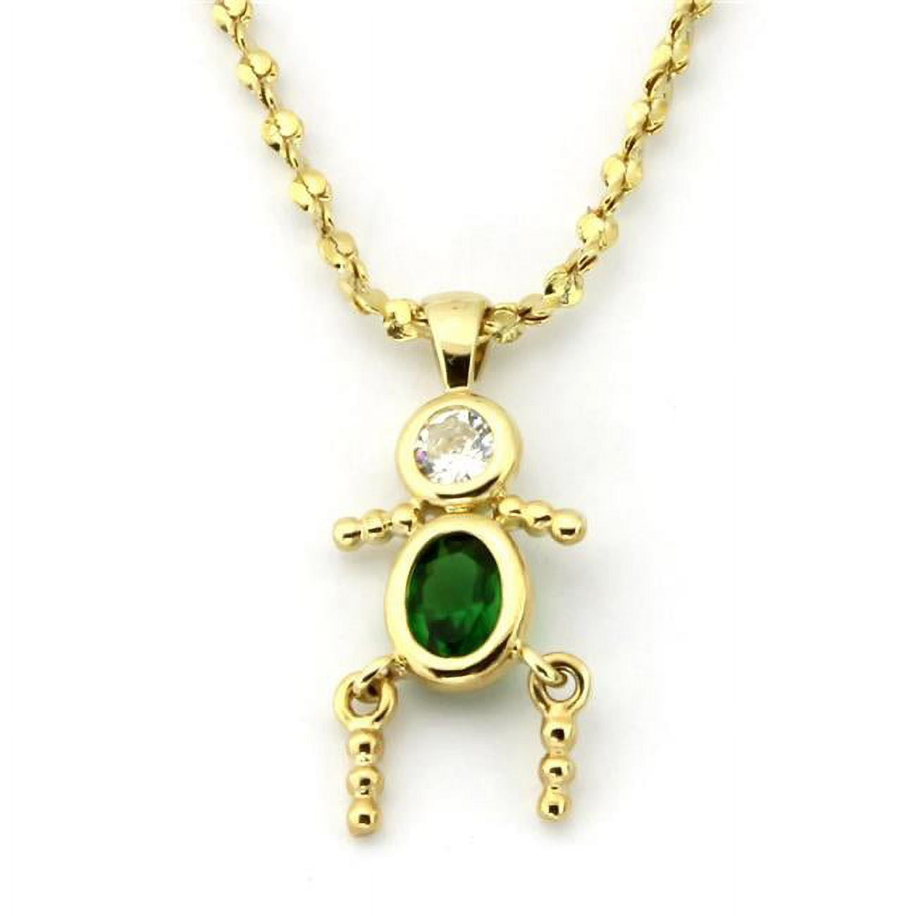 Picture of Alamode LOA1358-16 Women Gold Brass Chain Pendant with AAA Grade CZ in Emerald - 16 in.