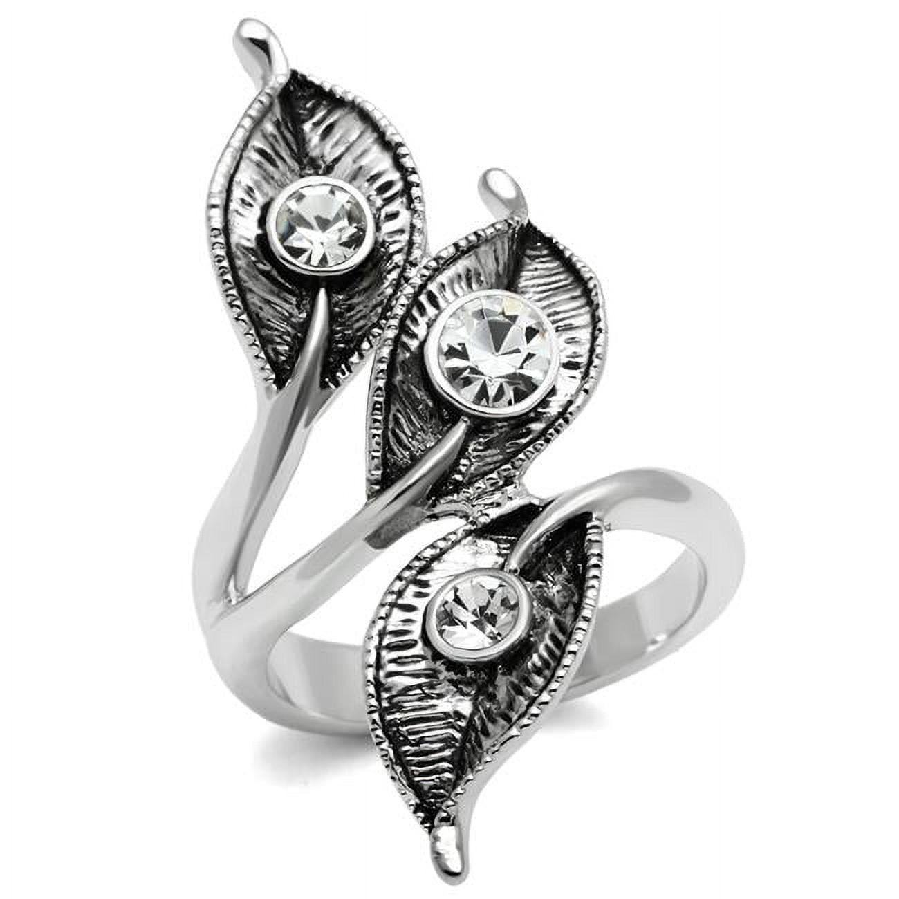 Women Rhodium Brass Ring with Top Grade Crystal in Clear - Size 5
