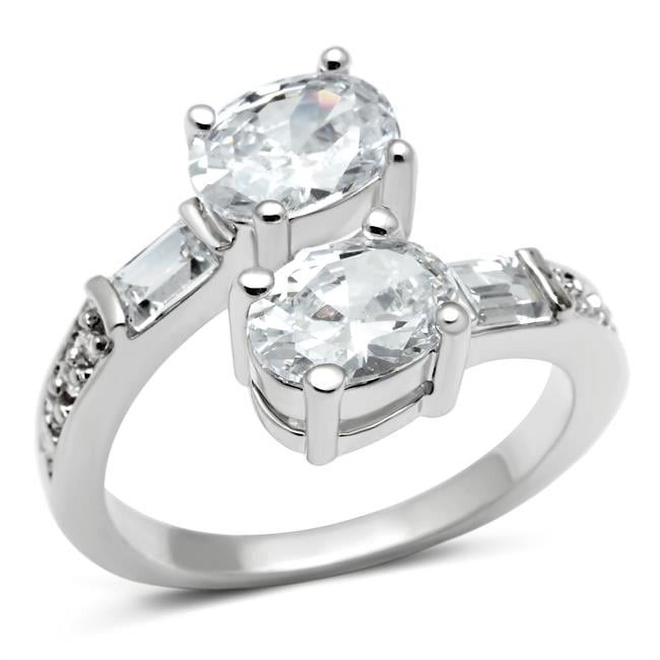 Women Rhodium Brass Ring with AAA Grade CZ in Clear - Size 5