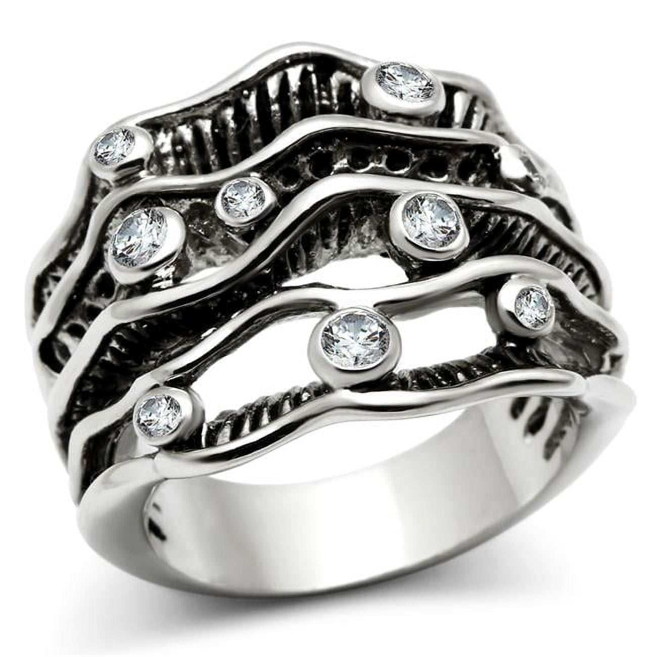 Women Rhodium Brass Ring with AAA Grade CZ in Clear - Size 7