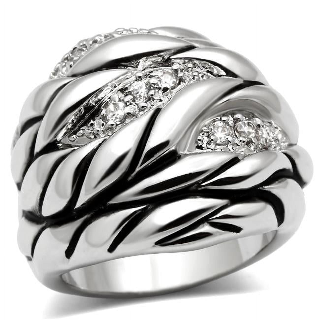Women Rhodium Brass Ring with AAA Grade CZ in Clear - Size 5