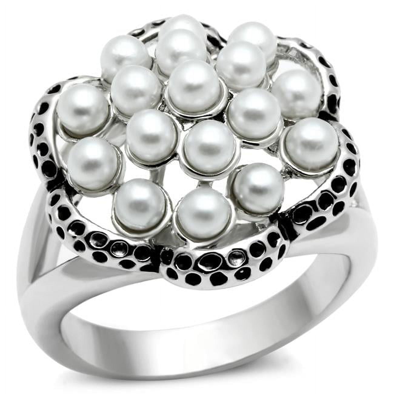 Women Rhodium Brass Ring with Synthetic in White - Size 7