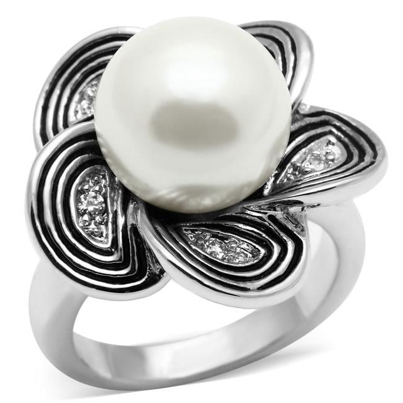 Women Rhodium Brass Ring with Synthetic in White - Size 5