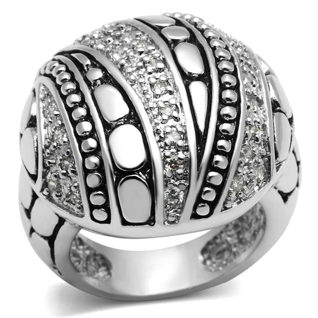 Women Rhodium Brass Ring with AAA Grade CZ in Clear - Size 6
