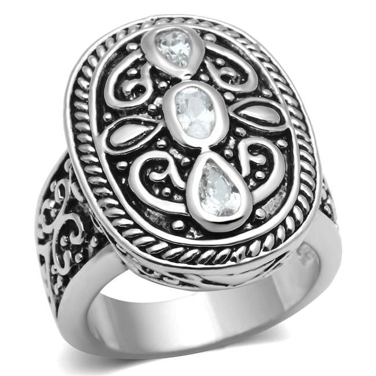 Women Rhodium Brass Ring with AAA Grade CZ in Clear - Size 6
