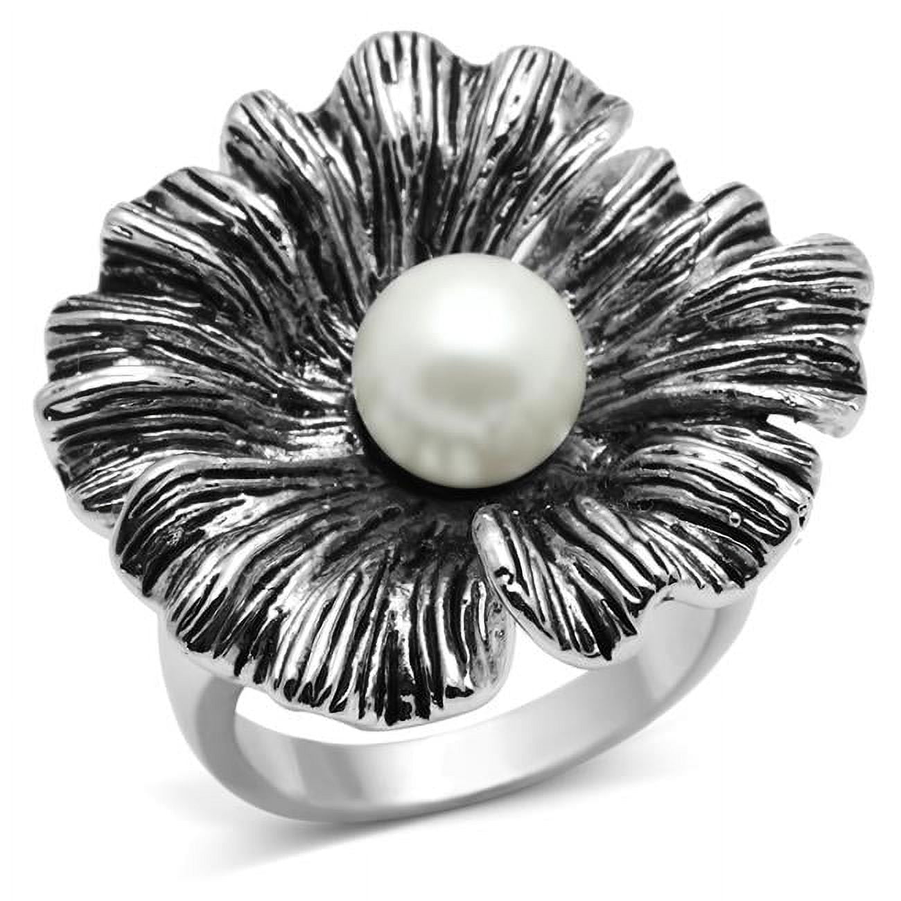 Women Rhodium Brass Ring with Synthetic in White - Size 7