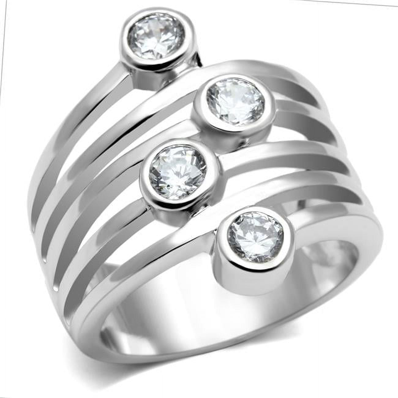 Women Rhodium Brass Ring with AAA Grade CZ in Clear - Size 6