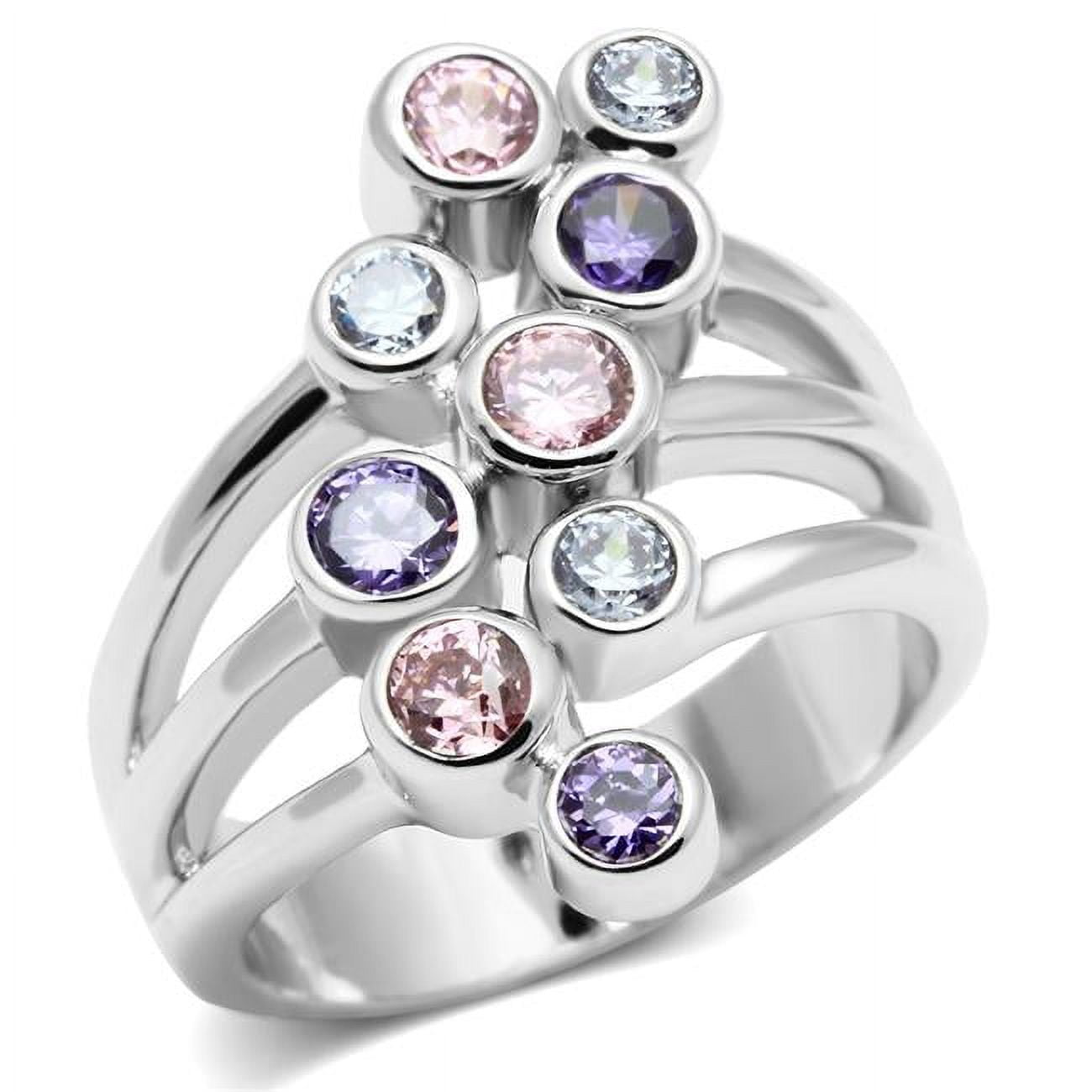 Women Rhodium Brass Ring with AAA Grade CZ in Multi Color - Size 5