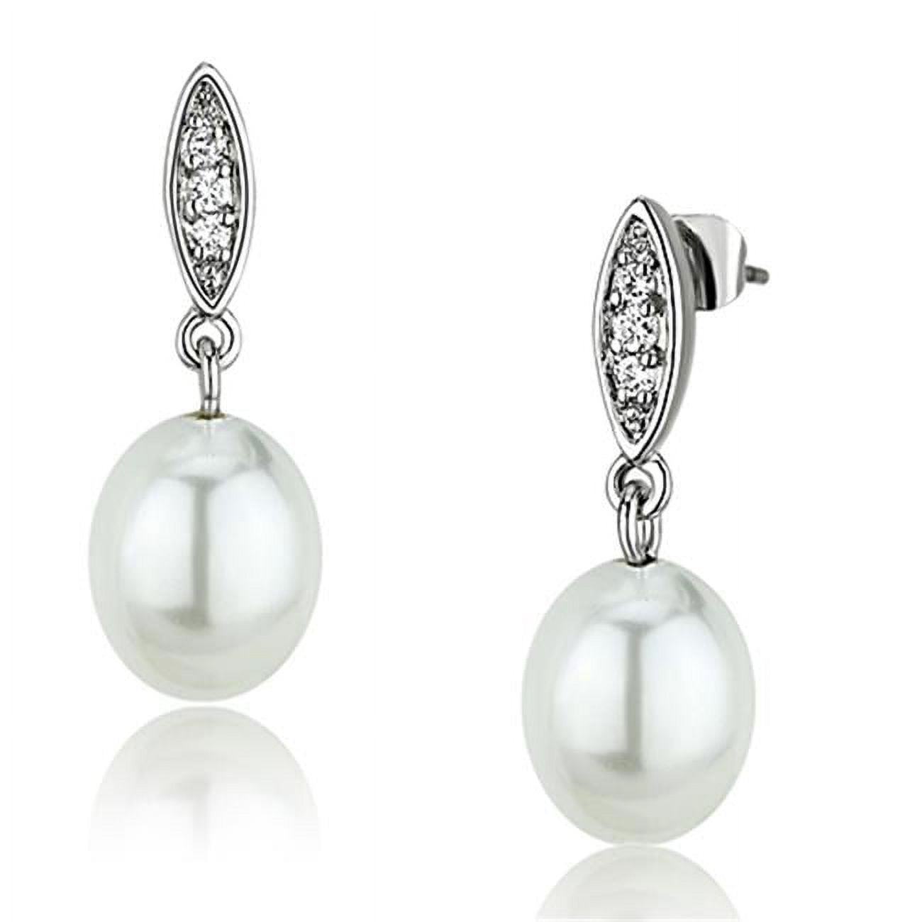 Picture of Alamode 3W378 Women Rhodium Brass Earrings with Synthetic in White