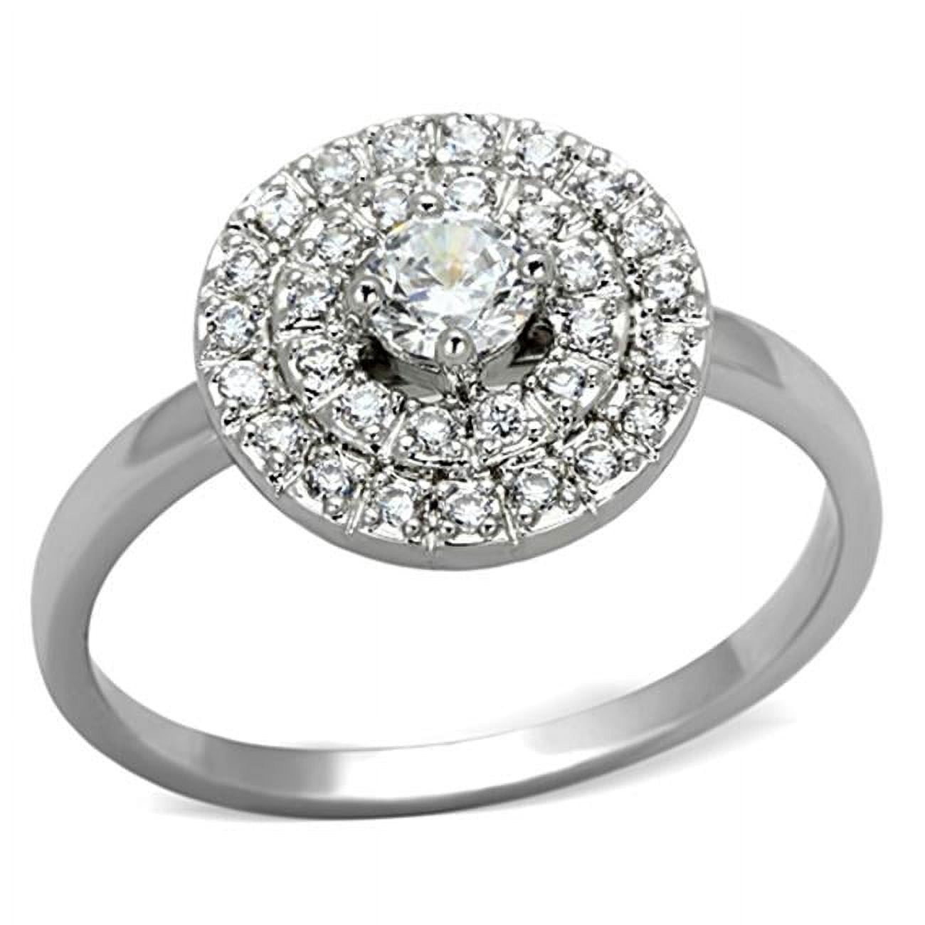 Women Rhodium Brass Ring with AAA Grade CZ in Clear - Size 5