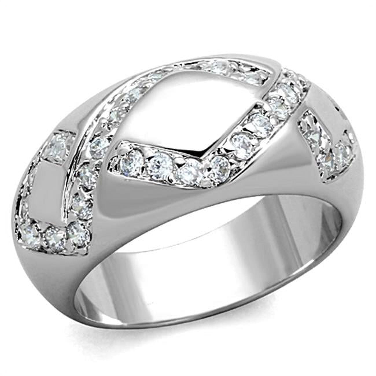 Women Rhodium Brass Ring with AAA Grade CZ in Clear - Size 7