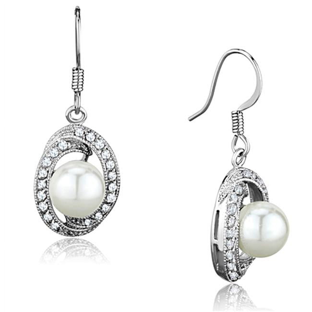 Picture of Alamode 3W673 Women Rhodium Brass Earrings with Synthetic in White