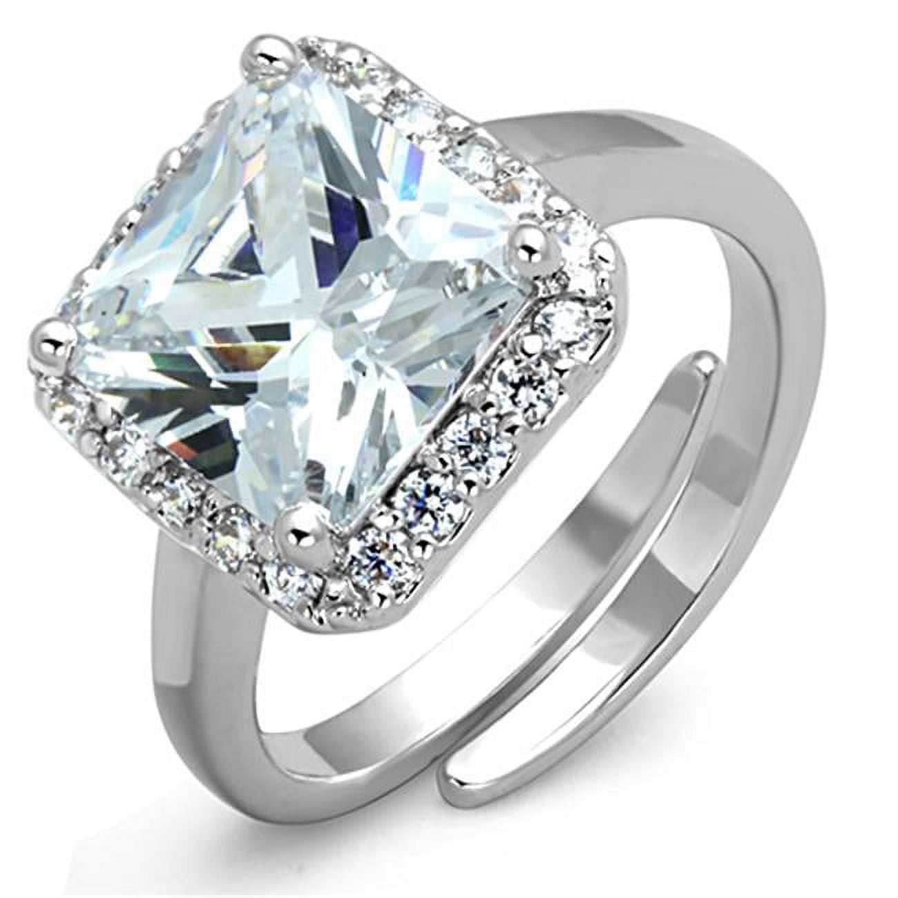 Women Rhodium Brass Ring with AAA Grade CZ in Clear - Size 9