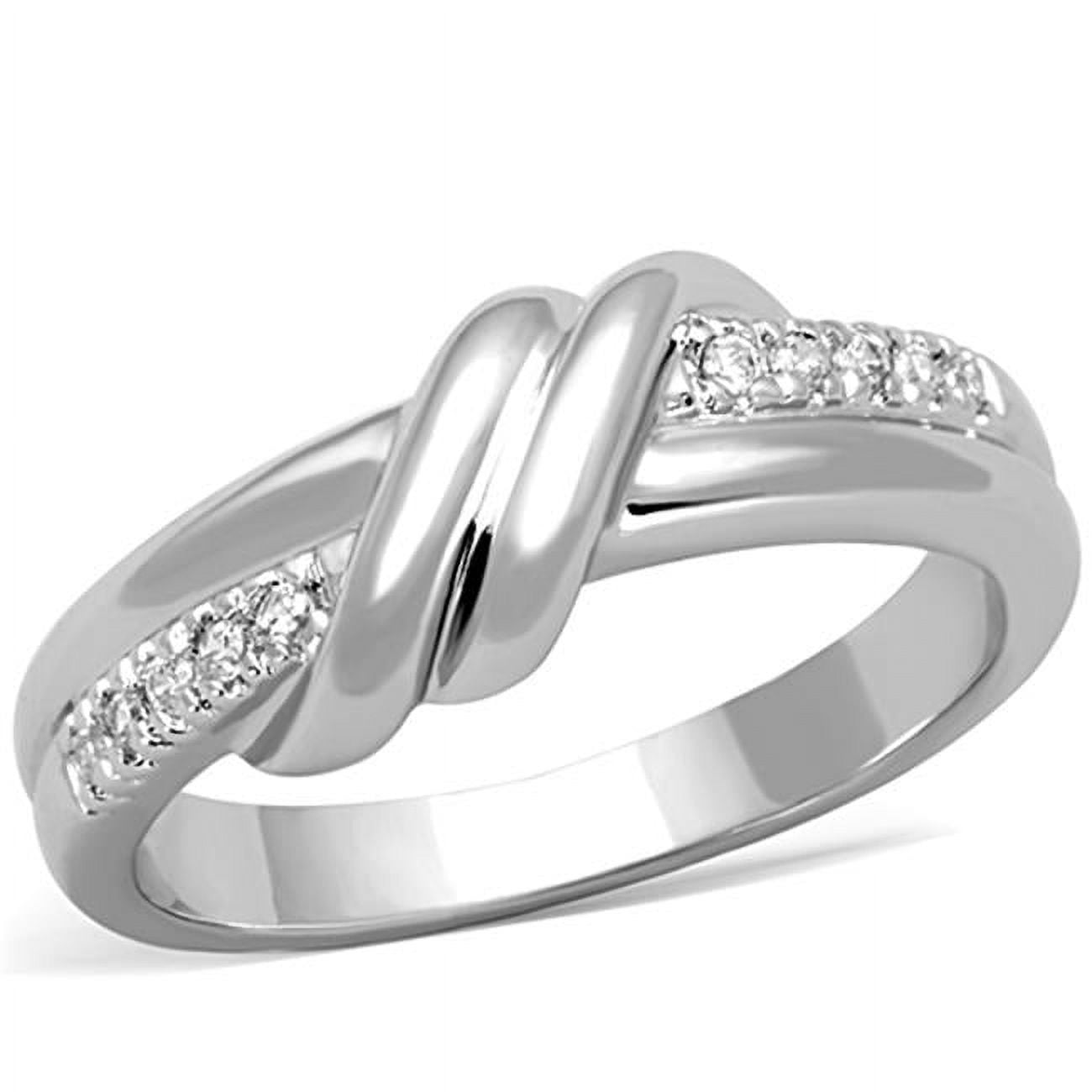 Women Rhodium Brass Ring with AAA Grade CZ in Clear - Size 9