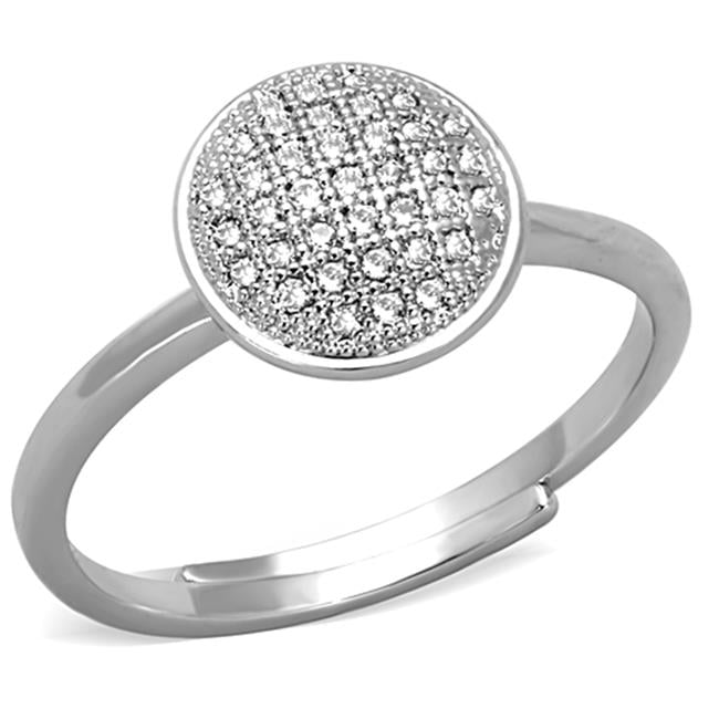 Women Rhodium Brass Ring with AAA Grade CZ in Clear - Size 5