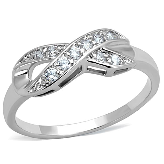 Women Rhodium Brass Ring with AAA Grade CZ in Clear - Size 7