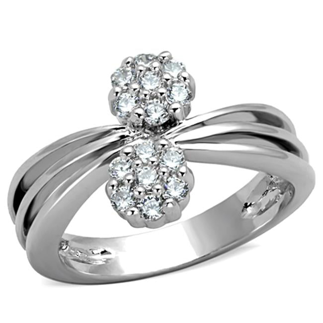 Women Rhodium Brass Ring with AAA Grade CZ in Clear - Size 6