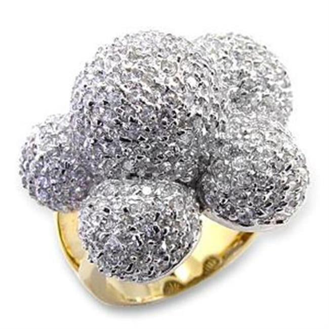 Women Gold & Rhodium Brass Ring with AAA Grade CZ in Clear - Size 7