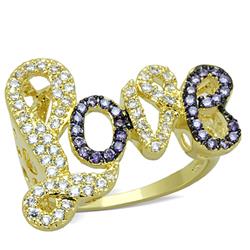 Women Gold & Ruthenium Brass Ring with AAA Grade CZ in Amethyst - Size 9
