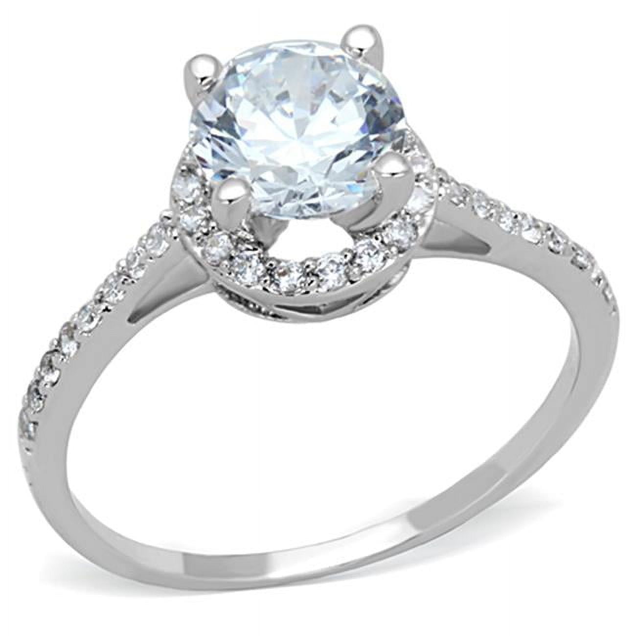 Women Rhodium Brass Ring with AAA Grade CZ in Clear - Size 10