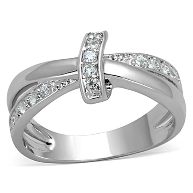 Women Rhodium Brass Ring with AAA Grade CZ in Clear - Size 7