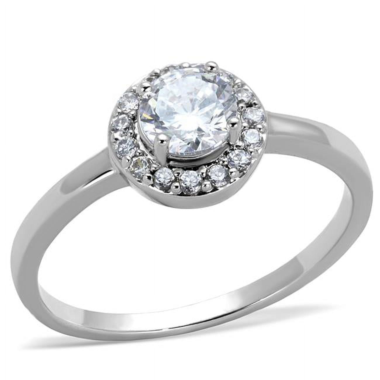 Women Rhodium Brass Ring with AAA Grade CZ in Clear - Size 7