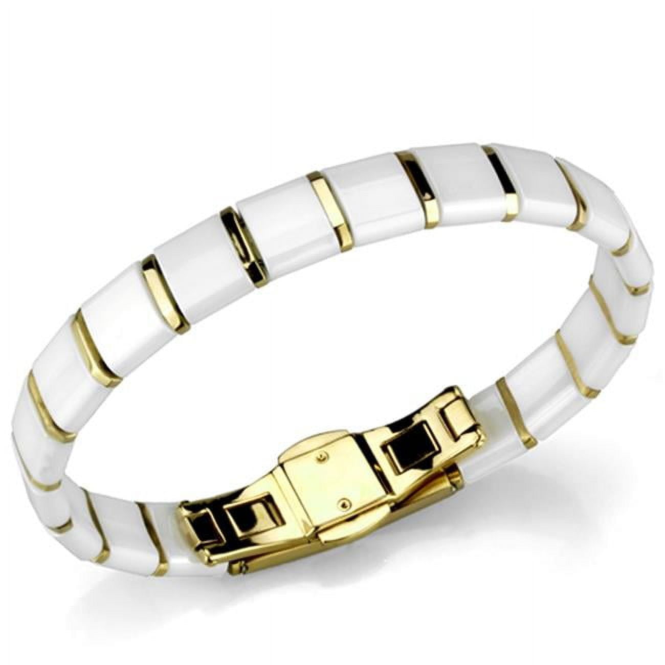 Picture of Alamode 3W989-8.5 Women IP Gold Stainless Steel Bracelet with Ceramic in White - 8.5 in.