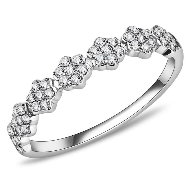 Women High Polished Stainless Steel Ring with AAA Grade CZ in Clear - Size 7