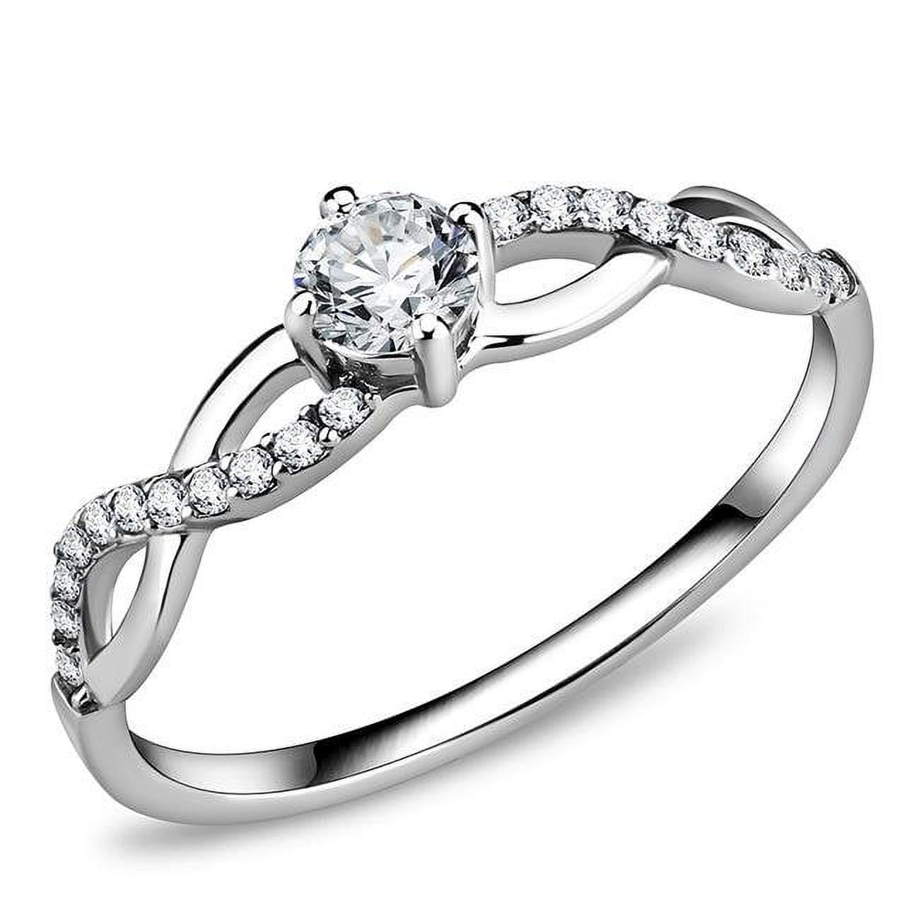 Women High Polished Stainless Steel Ring with AAA Grade CZ in Clear - Size 7