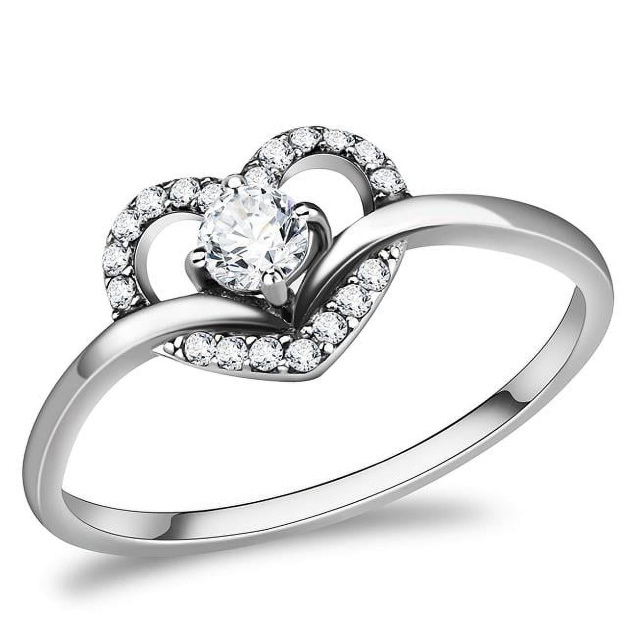 Women High Polished Stainless Steel Ring with AAA Grade CZ in Clear - Size 8