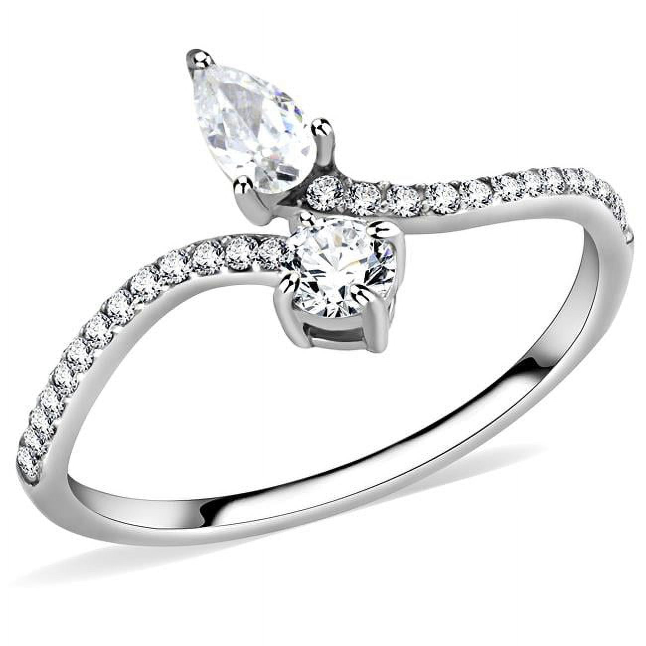 Women High Polished Stainless Steel Ring with AAA Grade CZ in Clear - Size 8