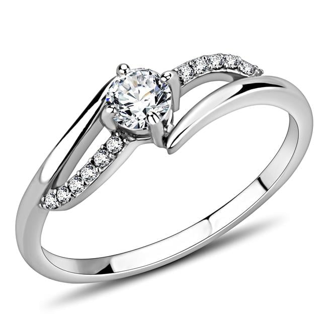 Women High Polished Stainless Steel Ring with AAA Grade CZ in Clear - Size 9