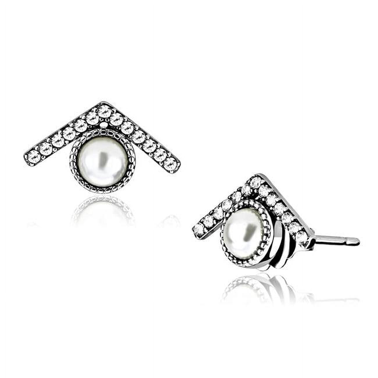 Picture of Alamode DA216 Women High Polished Stainless Steel Earrings with Synthetic in White