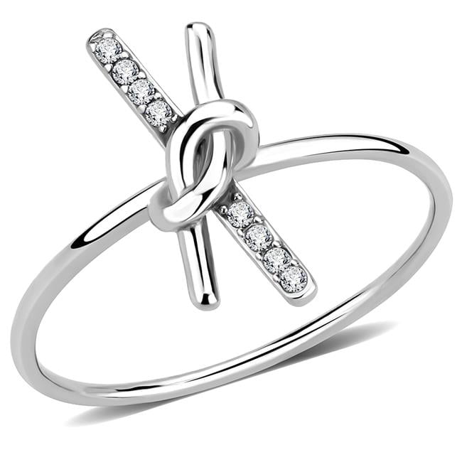 Women No Plating Stainless Steel Ring with AAA Grade CZ in Clear - Size 7