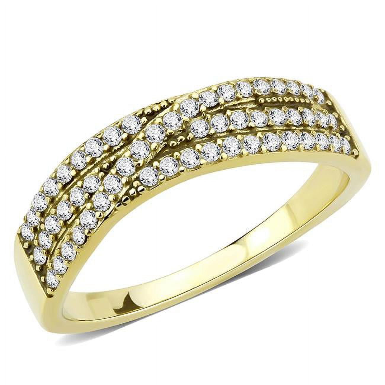 Women IP Gold Stainless Steel Ring with AAA Grade CZ in Clear - Size 10
