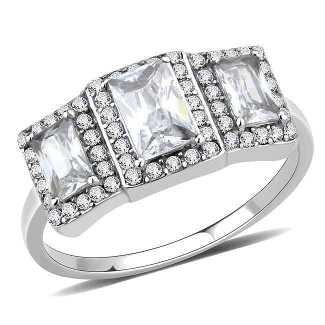 Women No Plating Stainless Steel Ring with AAA Grade CZ in Clear - Size 7