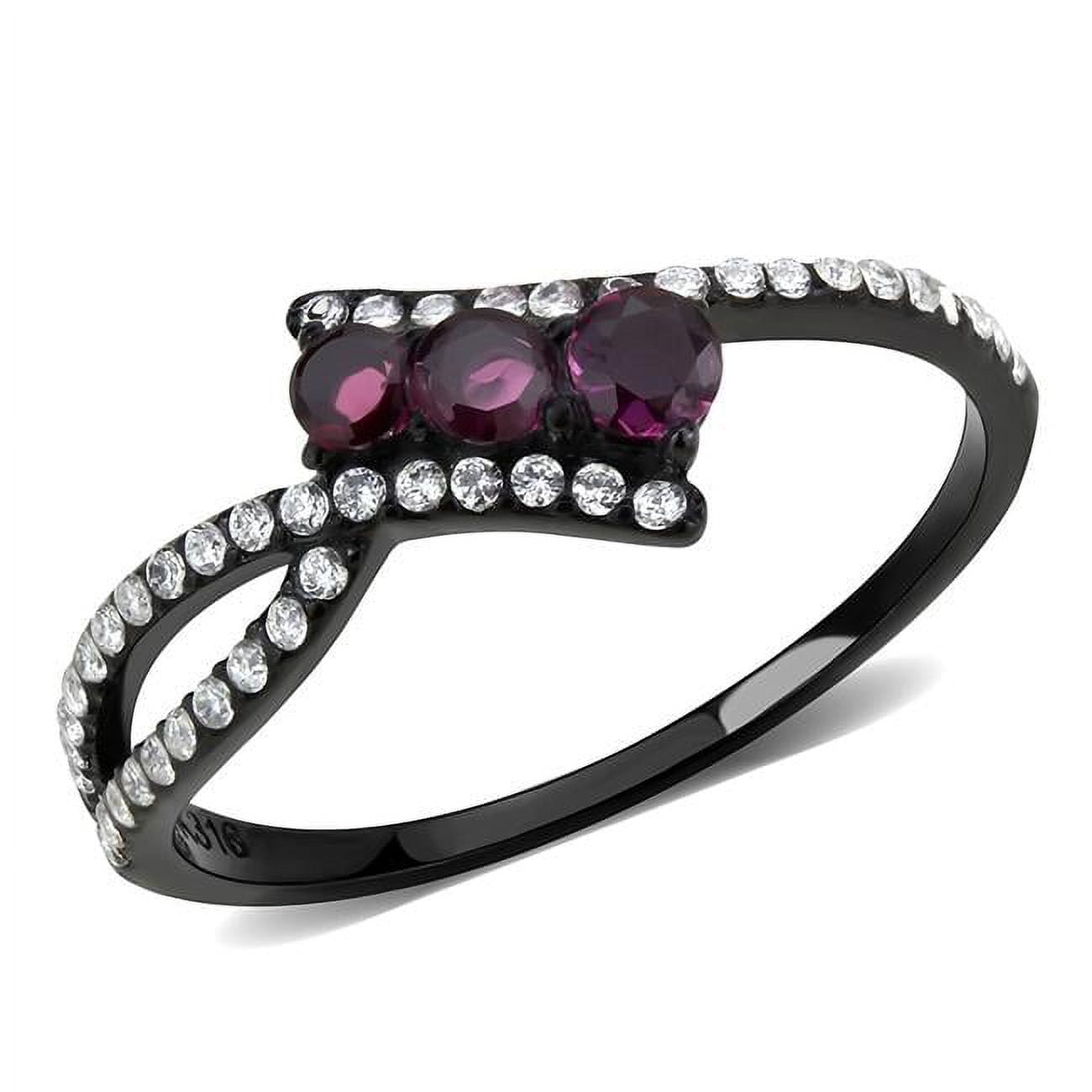 Women IP Black Stainless Steel Ring with AAA Grade CZ in Fuchsia - Size 5