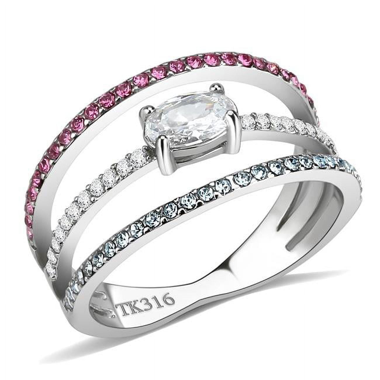 Women High Polished Stainless Steel Ring with AAA Grade CZ in Multi Color - Size 8