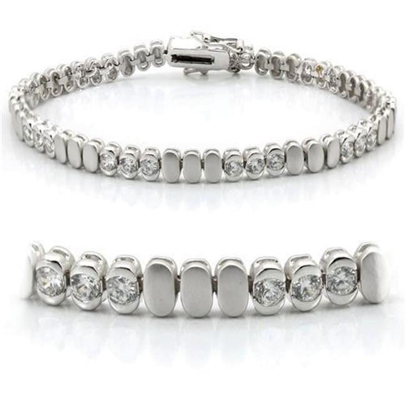 Picture of Alamode LO1159-7 Women Matte Rhodium & Rhodium Brass Bracelet with AAA Grade CZ in Clear - 7 in.
