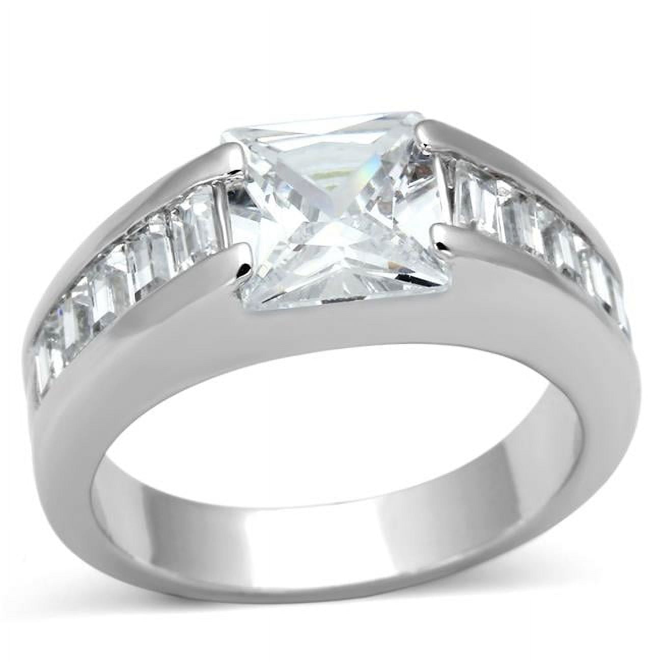 Women Rhodium Brass Ring with AAA Grade CZ in Clear - Size 8