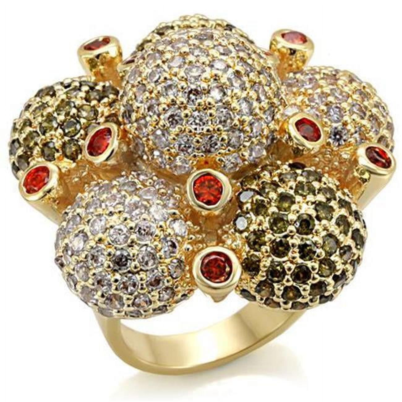 Women Imitation Gold Brass Ring with AAA Grade CZ in Garnet - Size 9