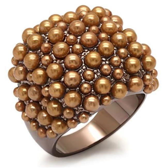 LO1663-7 Women Chocolate Gold Brass Ring with Synthetic in Brown - Size 7
